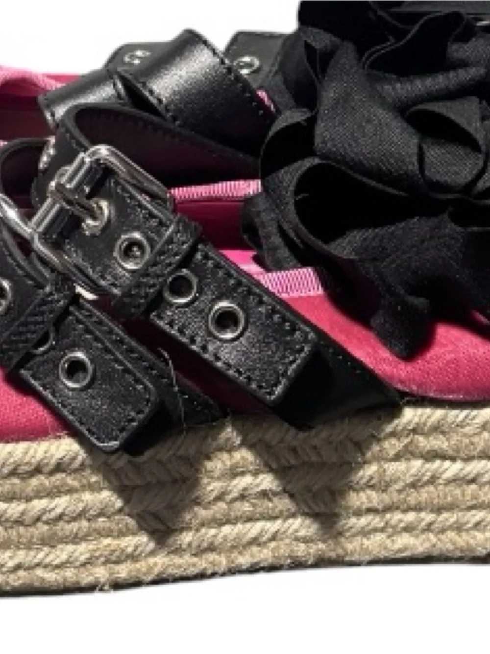 Miu Miu Pink Velvet Platform Double Buckle Espadrille Ballet Shoes